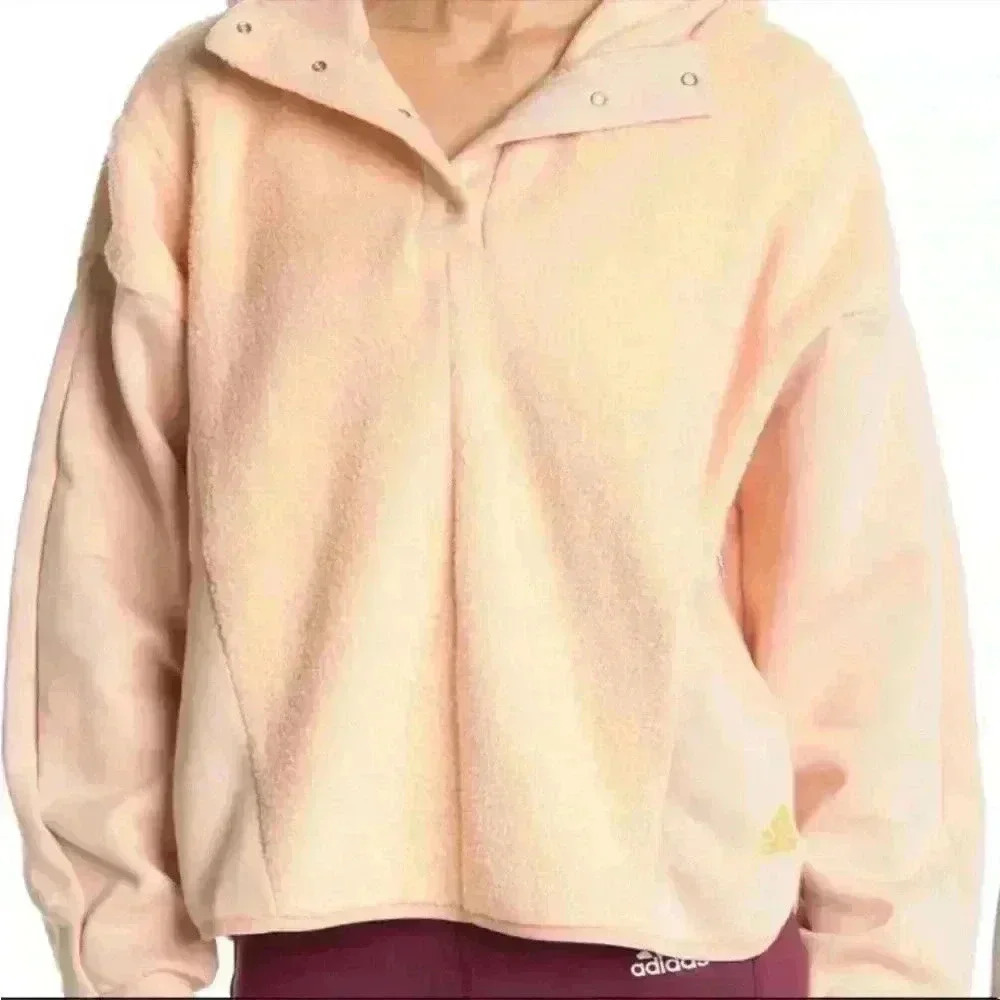 adidas Essentials Golden Logo Fleece Hoodie in Halo Blush Size 1X NWT
